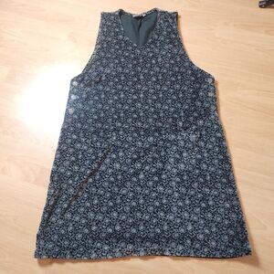 Vintage Match Velvet Black Grey Floral Sleeveless Dress Front Pockets Size XL